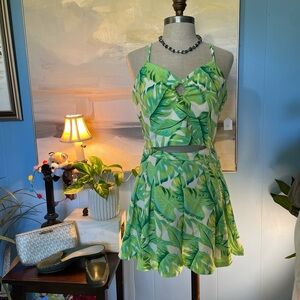 Madden NYC Green Leaf Print One-Piece Swimsuit with Cutout